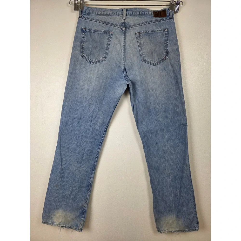 Banana Republic Jeans Mens 36x33 Tag 36x34 Blue Light Wash Straight Leg Distress